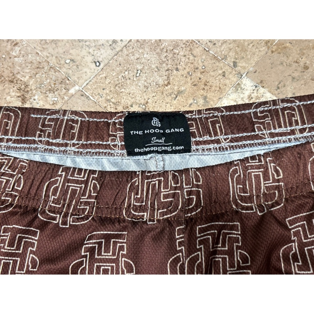The Hood Gang THG Monogram Mesh Basketball Shorts Brown White Small Mens